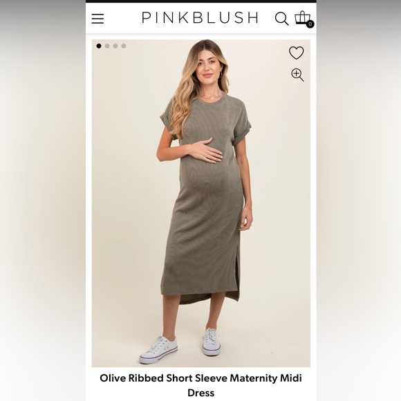 Pinkblush - Olive Ribbed Short Sleeve Maternity Dress - Picture 1 of 5
